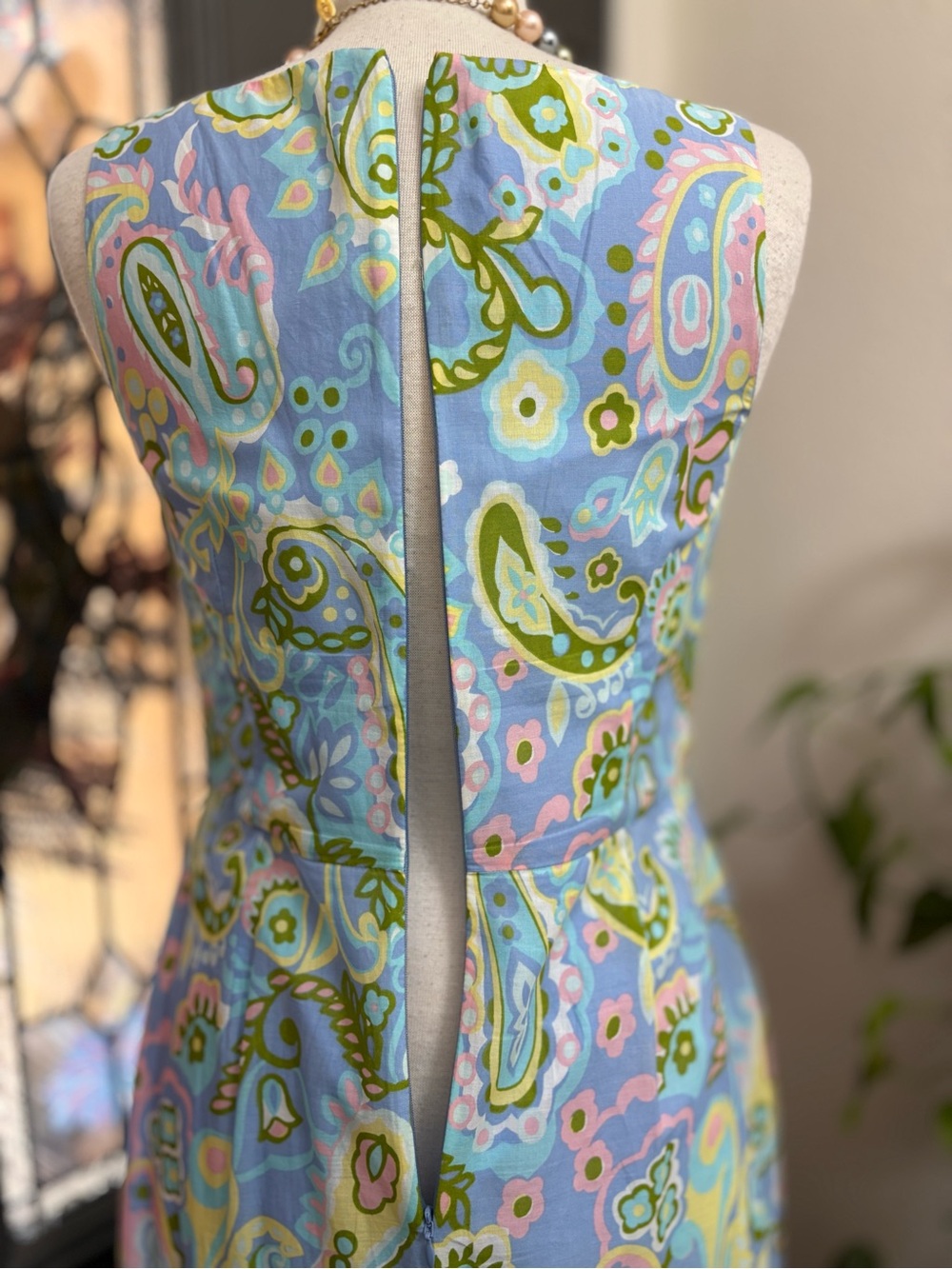 Talbots Volie 100% Cotton Sleeveless Blue Paisley Maxi Fit and Flare Dress - Picture 8 of 13